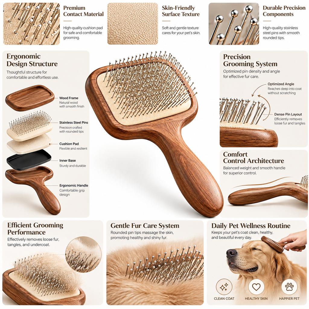 Arvethion™ Wooden Pin Pet Grooming Brush