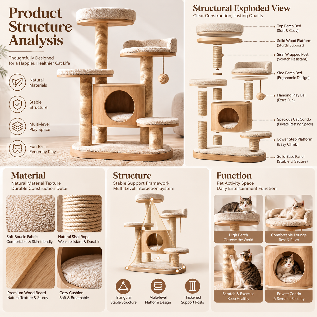 Arvethion™ Multi-Level Wooden Cat Tree
